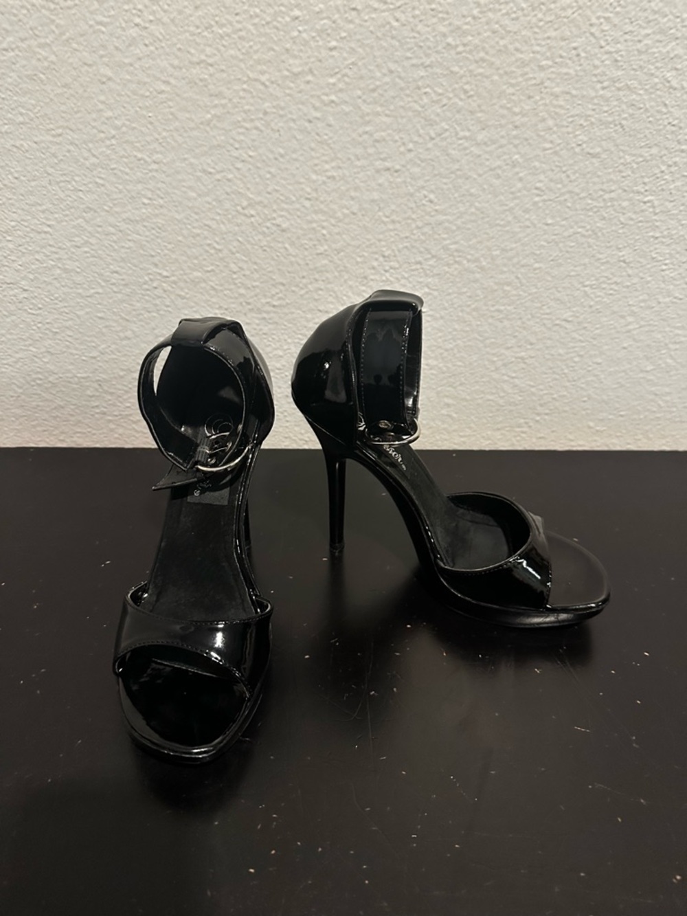 Pleaser Black Faux Leather Ankle Strap Heels